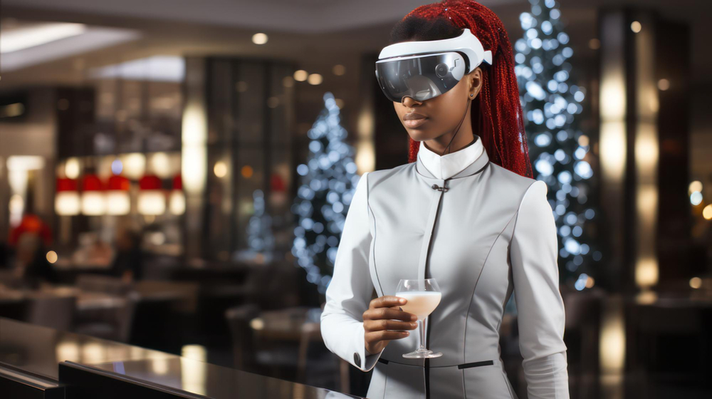 Hotel waiter serving in VR 